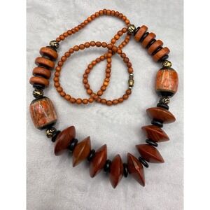 Vintage‎ Wooden Beaded Necklace 28"